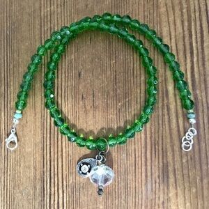 Ladies Green Beaded Necklace,  16 Inch Ladies Handmade Beaded Necklace